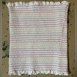 White Smocked Strapless Top with Rainbow Stripes